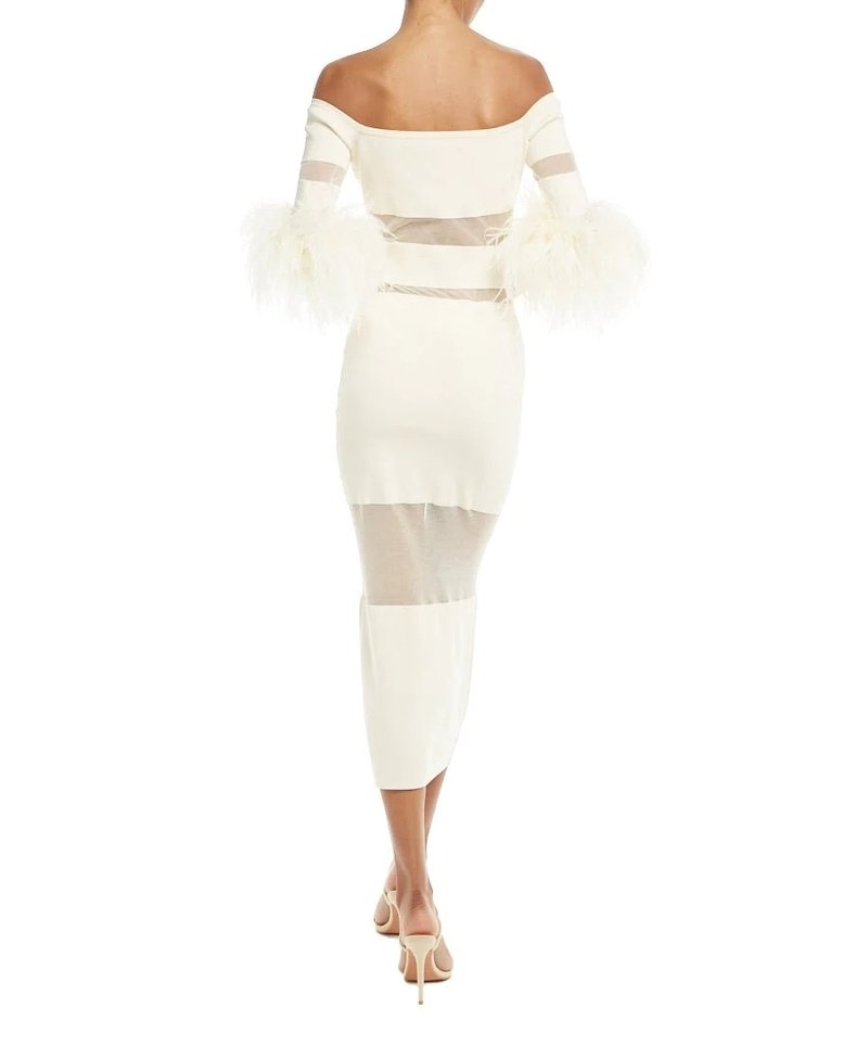 Off Shoulder Feather Sleeve Bandage Dress H5821