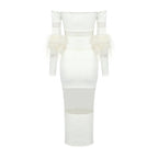 Off Shoulder Feather Sleeve Bandage Dress H5821
