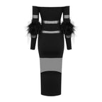 Off Shoulder Feather Sleeve Bandage Dress H5821