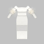 Off Shoulder Feather Sleeve Bandage Dress H5821