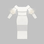 Off Shoulder Feather Sleeve Bandage Dress H5821