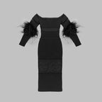 Off Shoulder Feather Sleeve Bandage Dress H5821