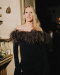 Off Shoulder Feathered Bandage Dress H6529