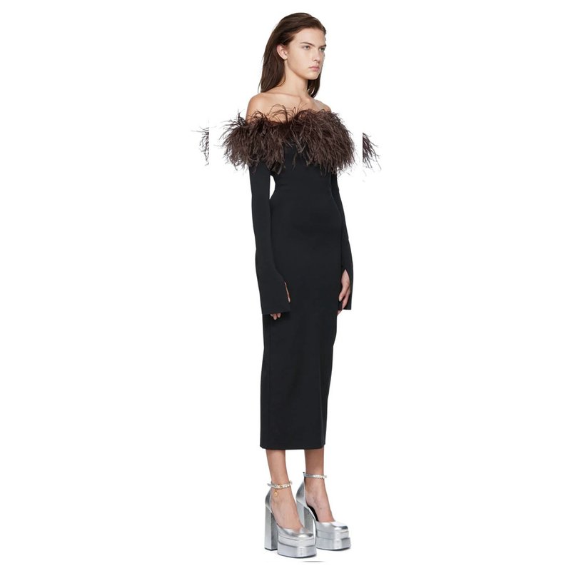 Off Shoulder Feathered Bandage Dress H6529
