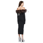 Off Shoulder Feathered Bandage Dress H6529