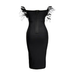 Off Shoulder Feathered Black Dress H6456