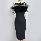 Off Shoulder Feathered Black Dress H6456
