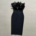 Off Shoulder Feathered Black Dress H6456