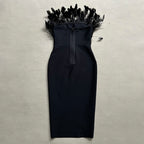 Off Shoulder Feathered Black Dress H6456