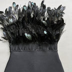 Off Shoulder Feathered Black Dress H6456