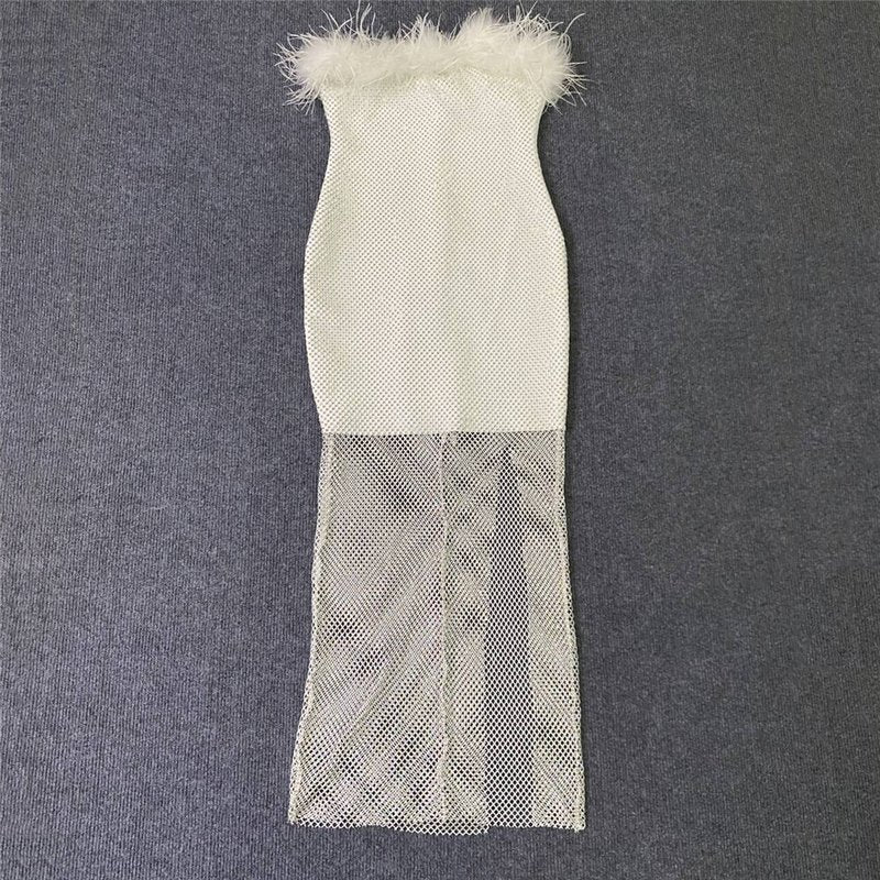 Off-Shoulder Feathered Pink Bandage Dress H6384