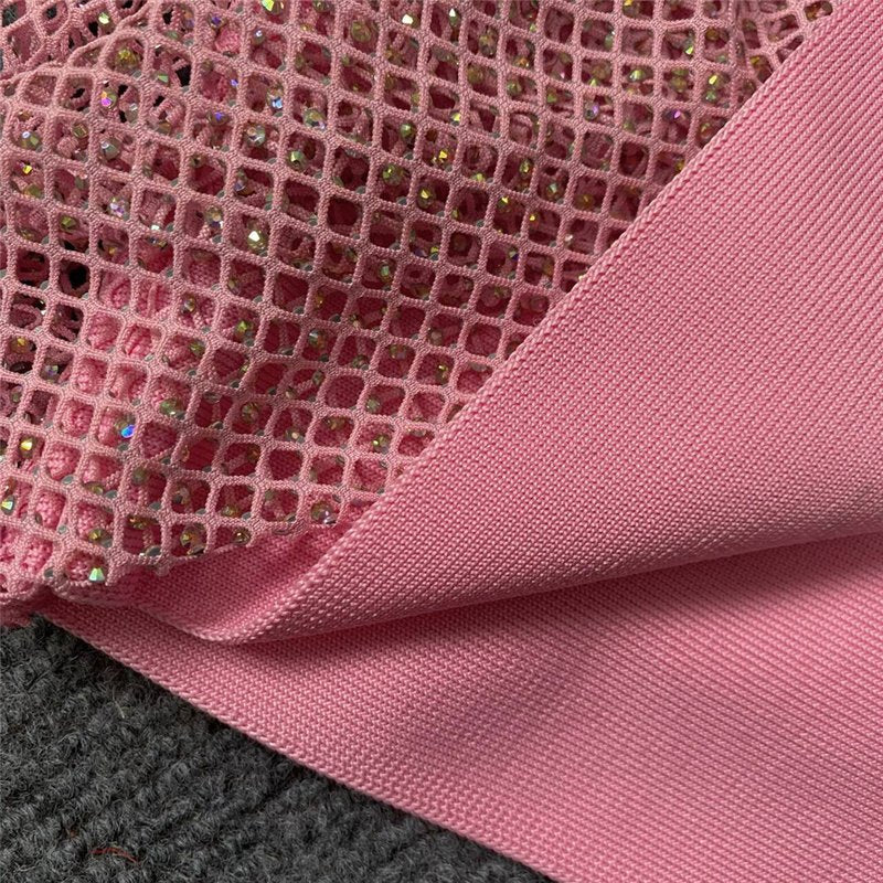 Off-Shoulder Feathered Pink Bandage Dress H6384