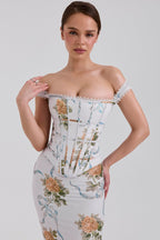 Off-Shoulder Floral Corset Maxi Dress H7147