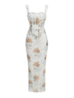 Off-Shoulder Floral Corset Maxi Dress H7147