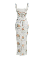 Off-Shoulder Floral Corset Maxi Dress H7147