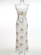 Off-Shoulder Floral Corset Maxi Dress H7147