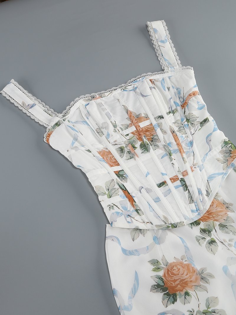 Off-Shoulder Floral Corset Maxi Dress H7147