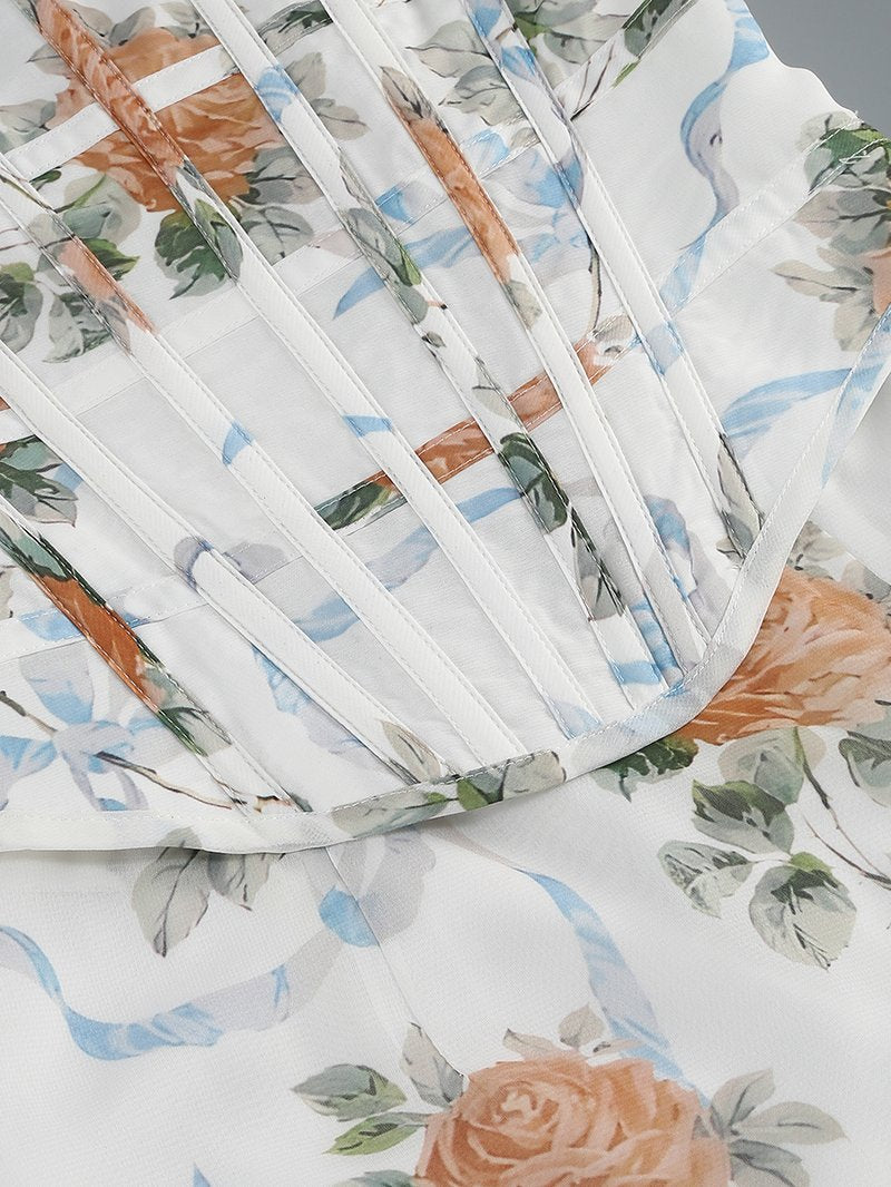 Off-Shoulder Floral Corset Maxi Dress H7147