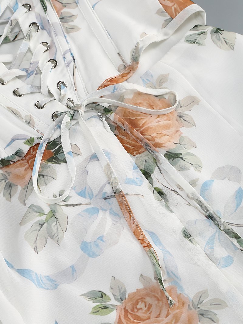 Off-Shoulder Floral Corset Maxi Dress H7147