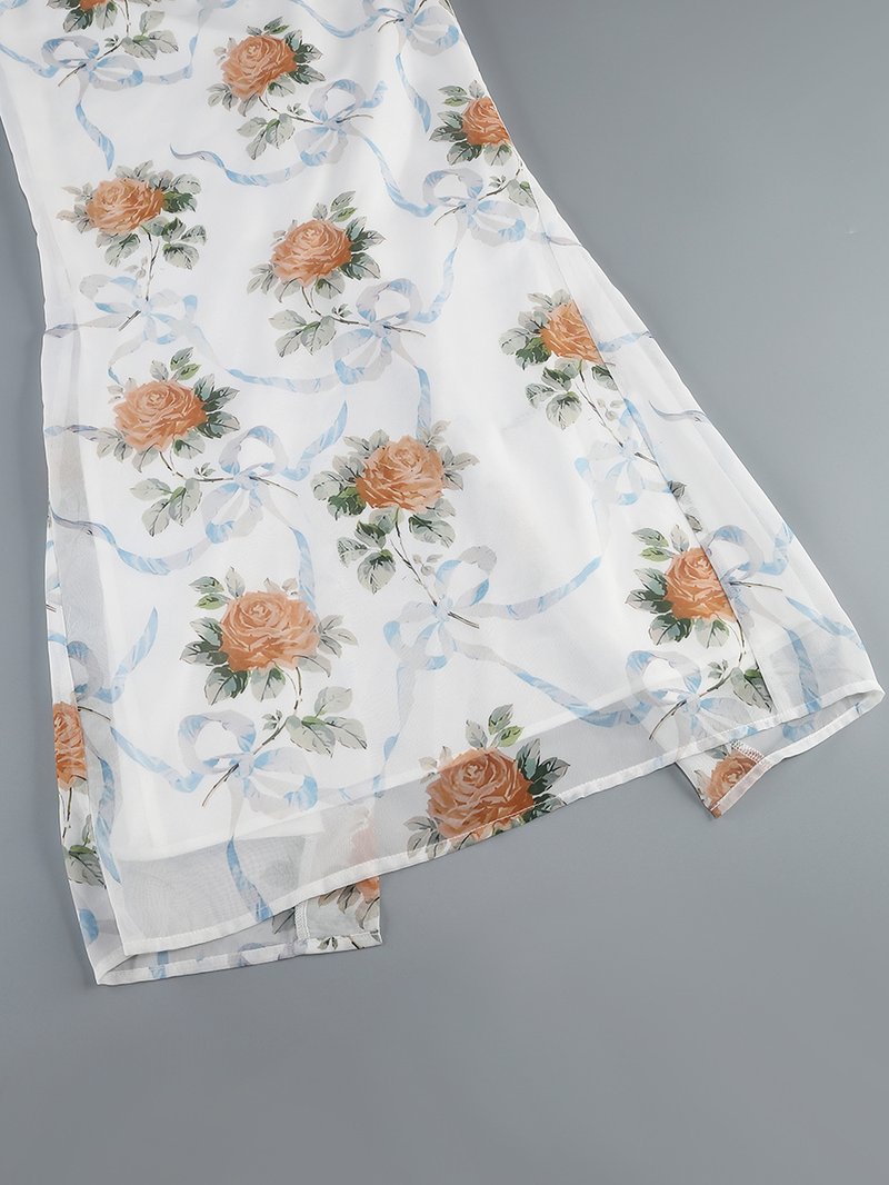 Off-Shoulder Floral Corset Maxi Dress H7147