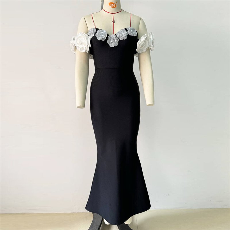 Off Shoulder Floral Embellished Gown H6447