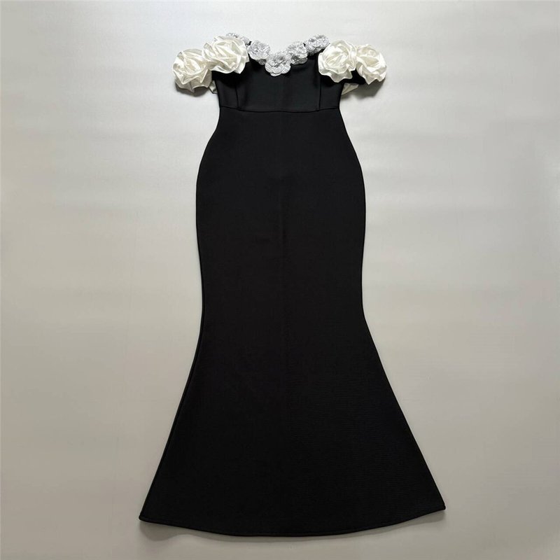 Off Shoulder Floral Embellished Gown H6447