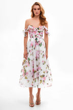 Off Shoulder Floral Midi Dress H6222