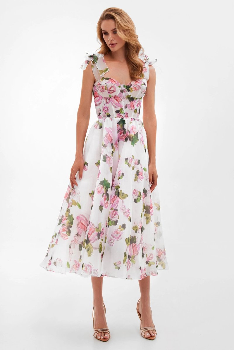 Off Shoulder Floral Midi Dress H6222