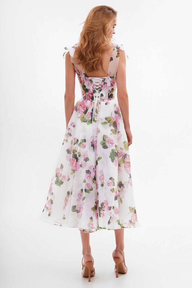 Off Shoulder Floral Midi Dress H6222