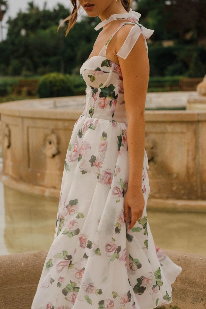 Off Shoulder Floral Midi Dress H6222