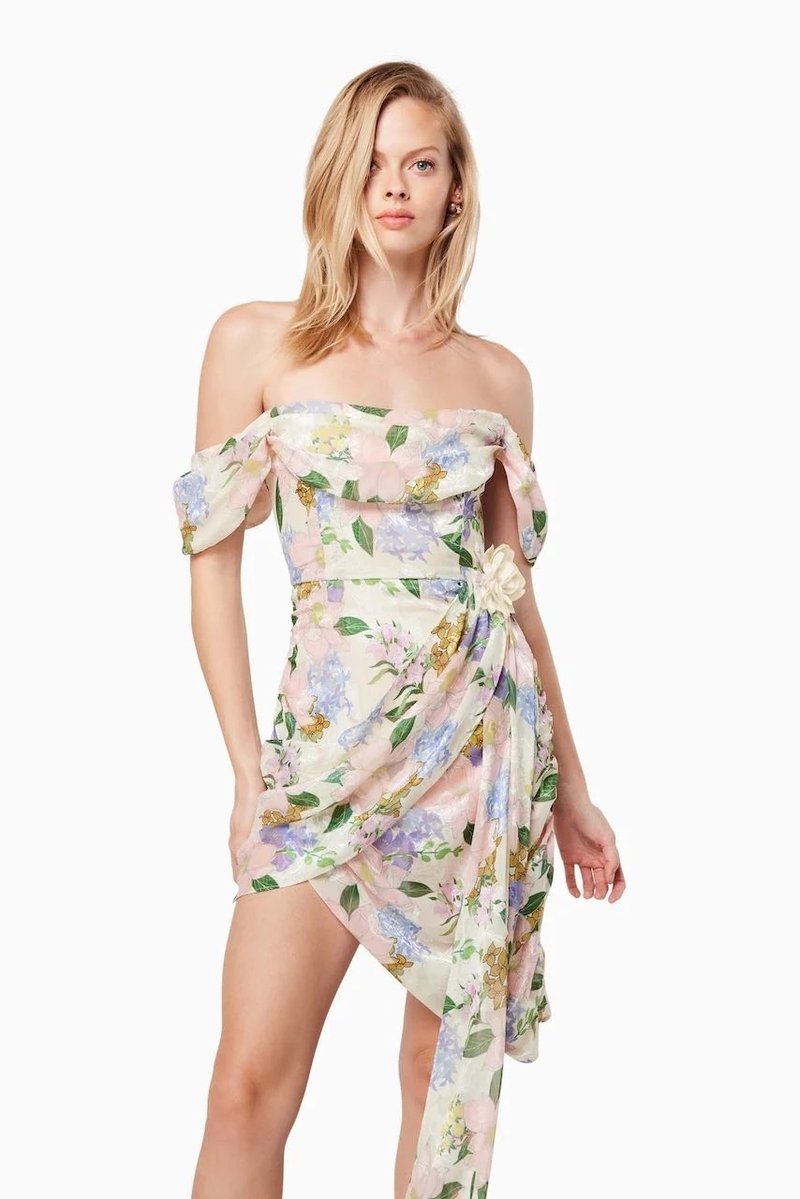 Off Shoulder Floral Wrap Dress H6354