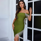 Off Shoulder Fringe Bodycon Dress H4657