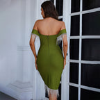 Off Shoulder Fringe Bodycon Dress H4657