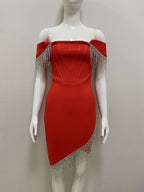 Off Shoulder Fringe Bodycon Dress H4657
