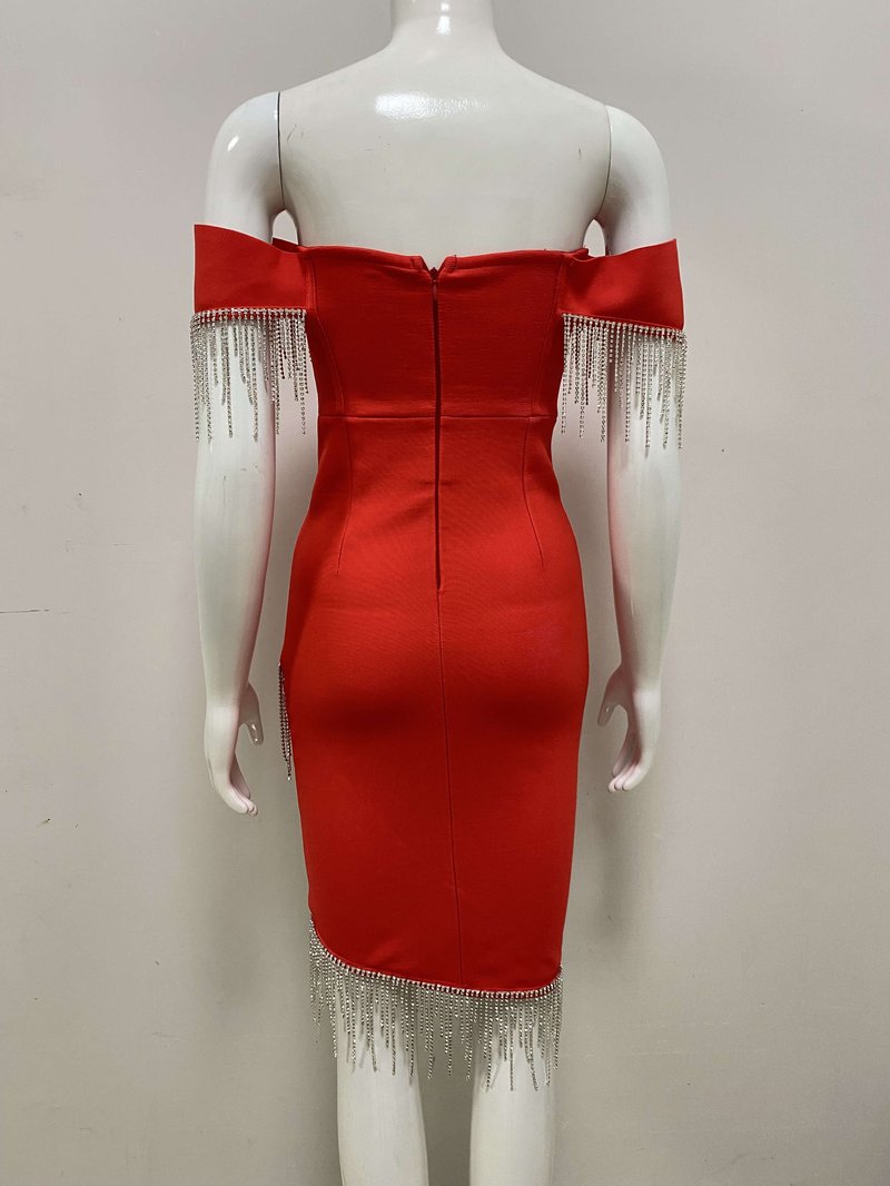 Off Shoulder Fringe Bodycon Dress H4657
