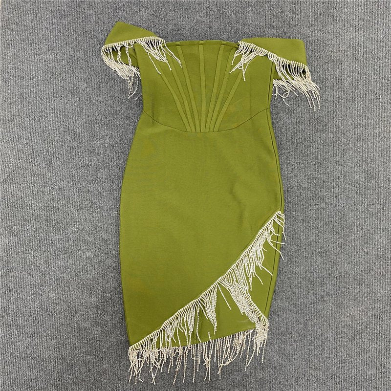Off Shoulder Fringe Bodycon Dress H4657