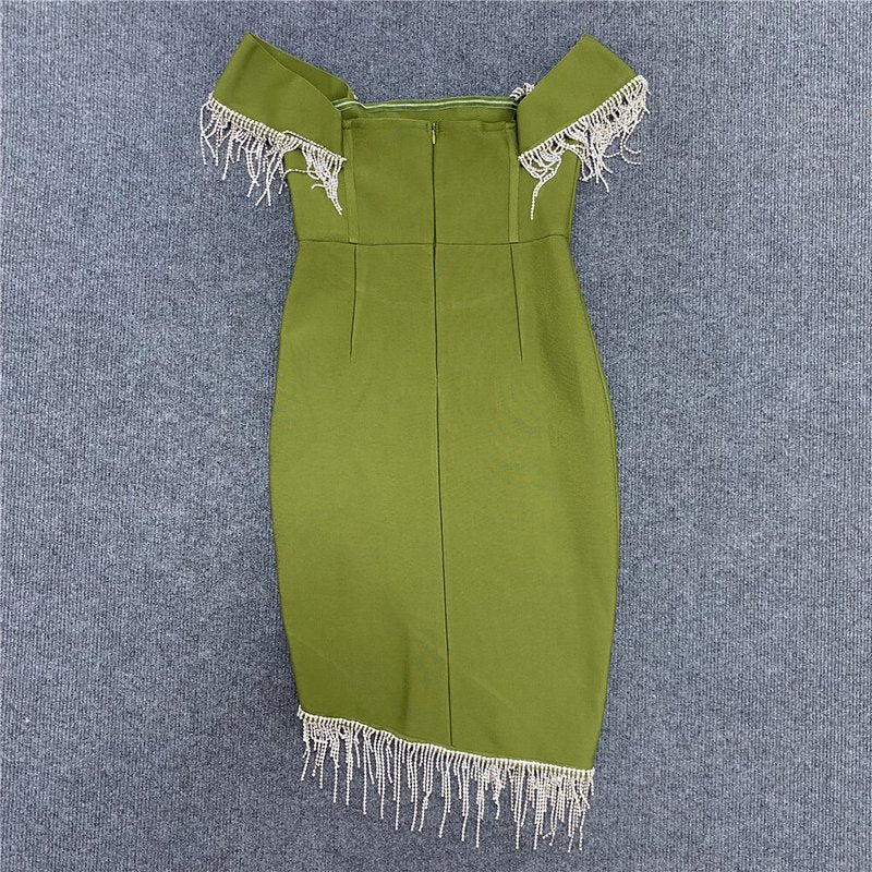 Off Shoulder Fringe Bodycon Dress H4657