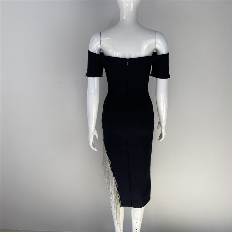 Off Shoulder Fringe Midi Dress H5815