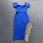 Off Shoulder Fringe Midi Dress H5815