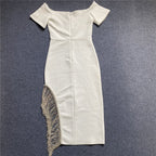 Off Shoulder Fringe Midi Dress H5815