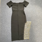 Off Shoulder Fringe Midi Dress H5815