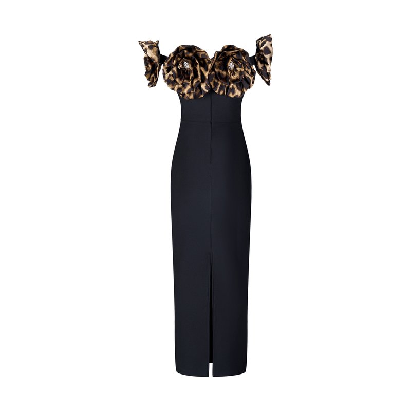 Off-Shoulder Leopard Ruffle Midi Dress H6686