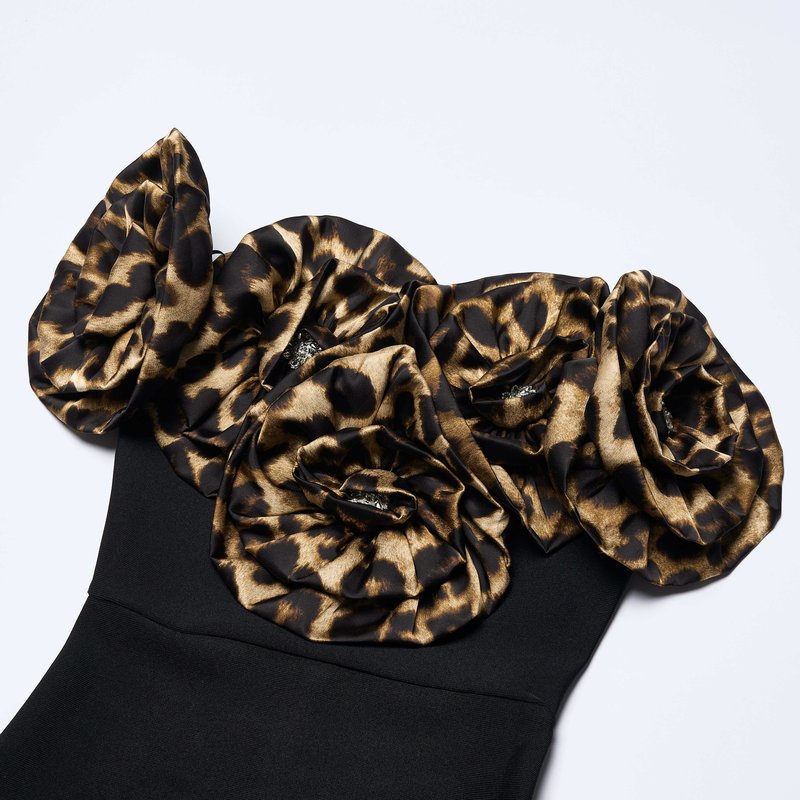 Off-Shoulder Leopard Ruffle Midi Dress H6686