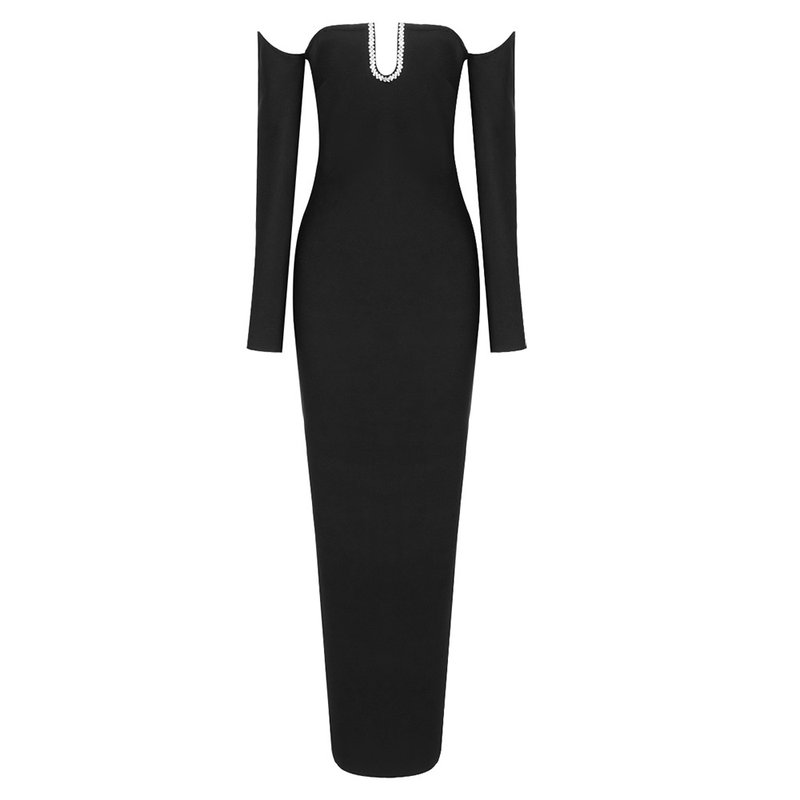 Off Shoulder Long Sleeve Maxi Dress H5316