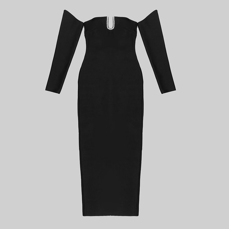 Off Shoulder Long Sleeve Maxi Dress H5316
