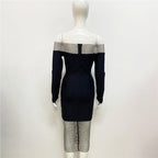 Off Shoulder Mesh Panel Bandage Dress H6039