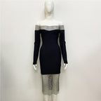 Off Shoulder Mesh Panel Bandage Dress H6039