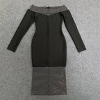 Off Shoulder Mesh Panel Bandage Dress H6039