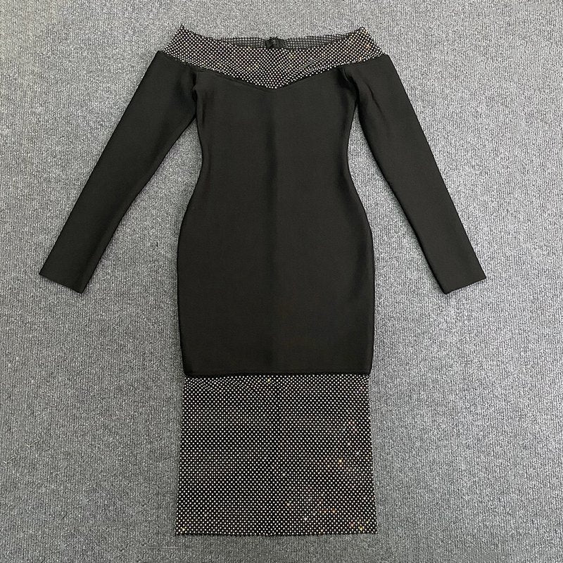 Off Shoulder Mesh Panel Bandage Dress H6039