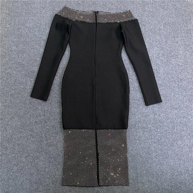 Off Shoulder Mesh Panel Bandage Dress H6039